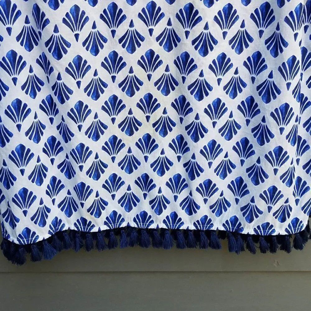 Talbot's Blue White Geometric Print Cotton Top size MP - Picture 5 of 8